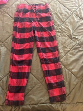 Mens Red and Black Plaid Fleece Jogger Pants